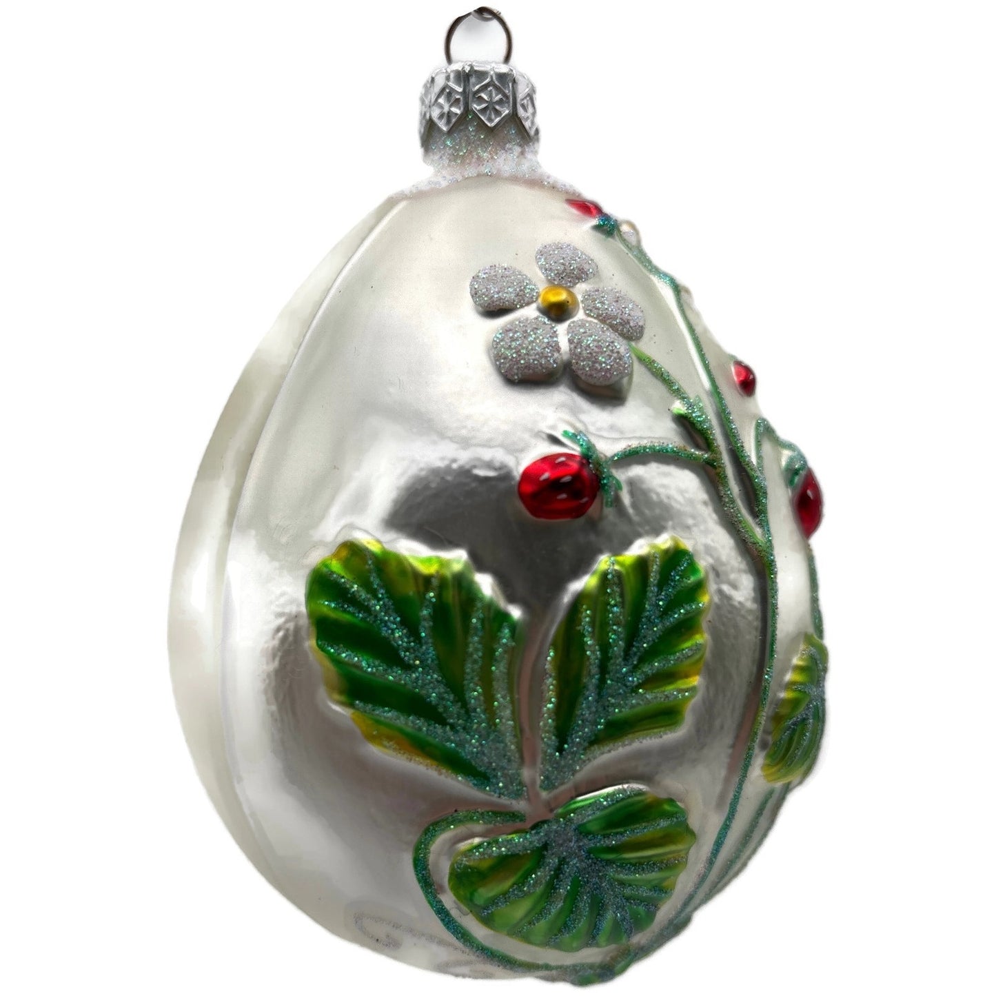 Patricia Breen Strawberry Egg Matte Fruit Green Pearl Red Easter Ornament NM