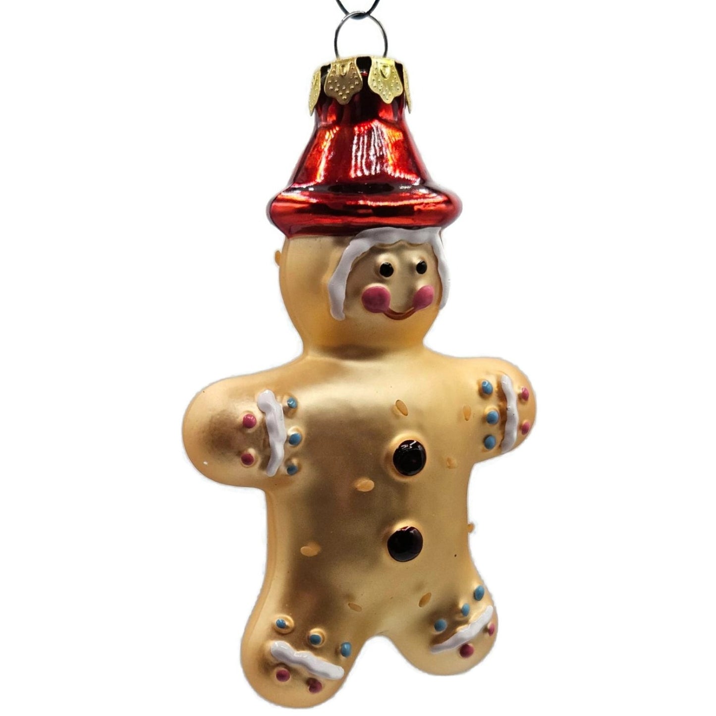 Gingerbread Man Polka Dot With Red Hat Old World Christmas Tree Ornament