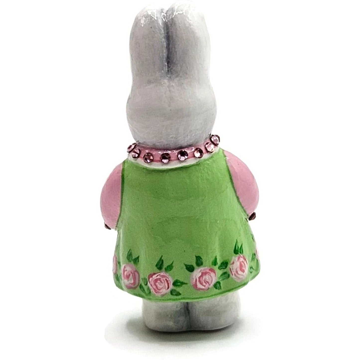 Patricia Breen Miniature Sculpture Bunny Girl Green Pink Roses Easter Ornament