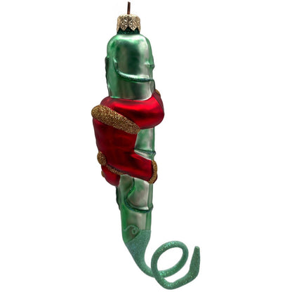Patricia Breen Santa and the Beanstalk Red Green Matte Christmas Tree Ornament