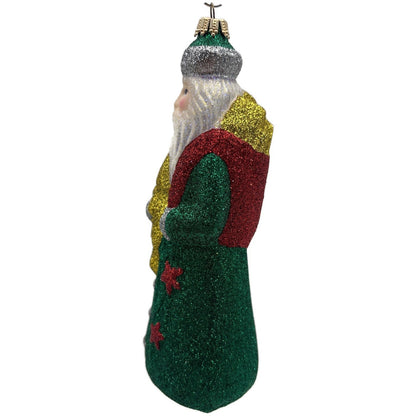 Larry Fraga Mr. Fabulous Glitter Series Green Gold Santa Christmas Ornament