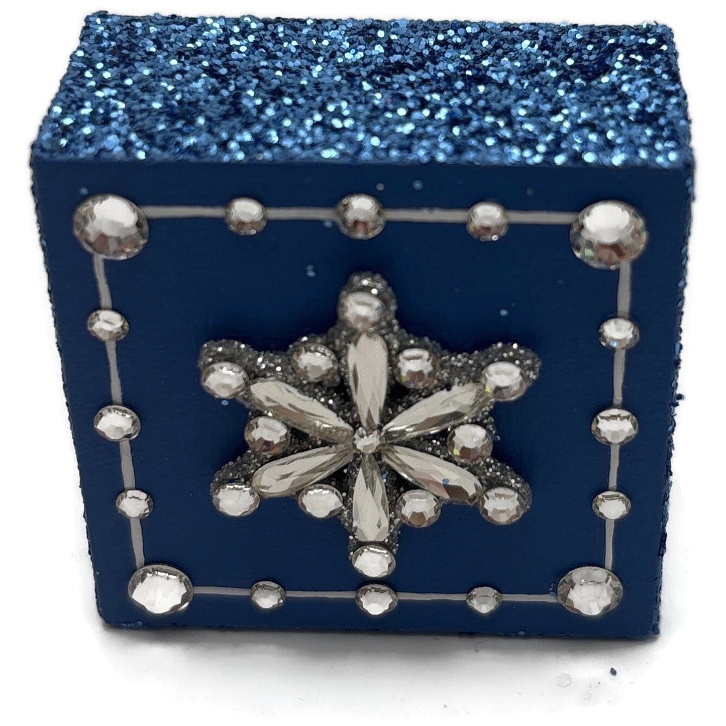Patricia Breen Presenting Blue Snowman Jeweled Cube Tower Christmas Ornament