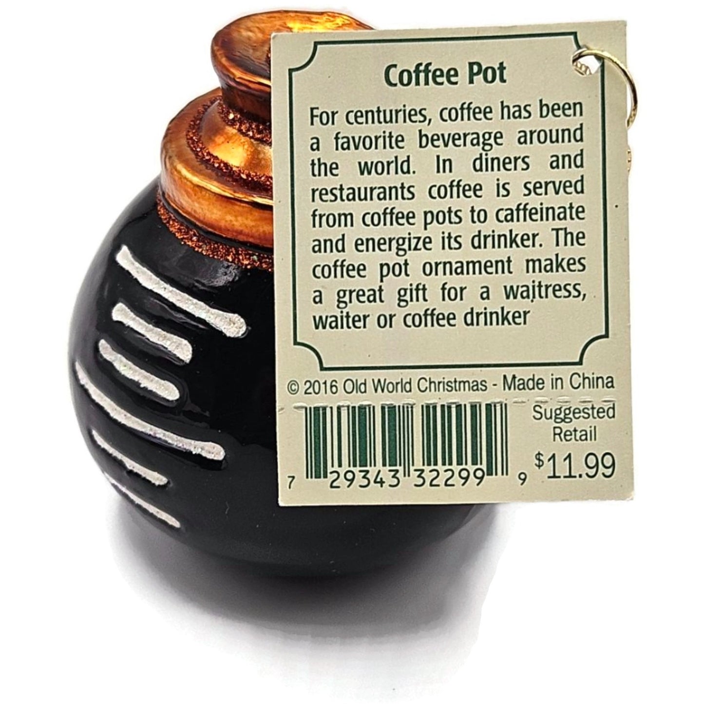 OWC Coffee Pot Ornament Black Food Drink Old World Christmas Holiday Tree Decor