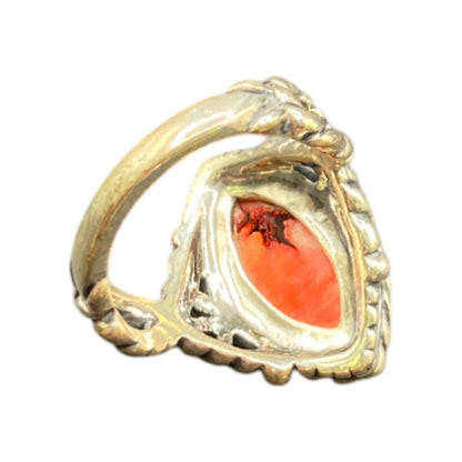 Carolyn Pollack Ring 925 Sterling Silver Red Coral Southwestern Carved Size 9