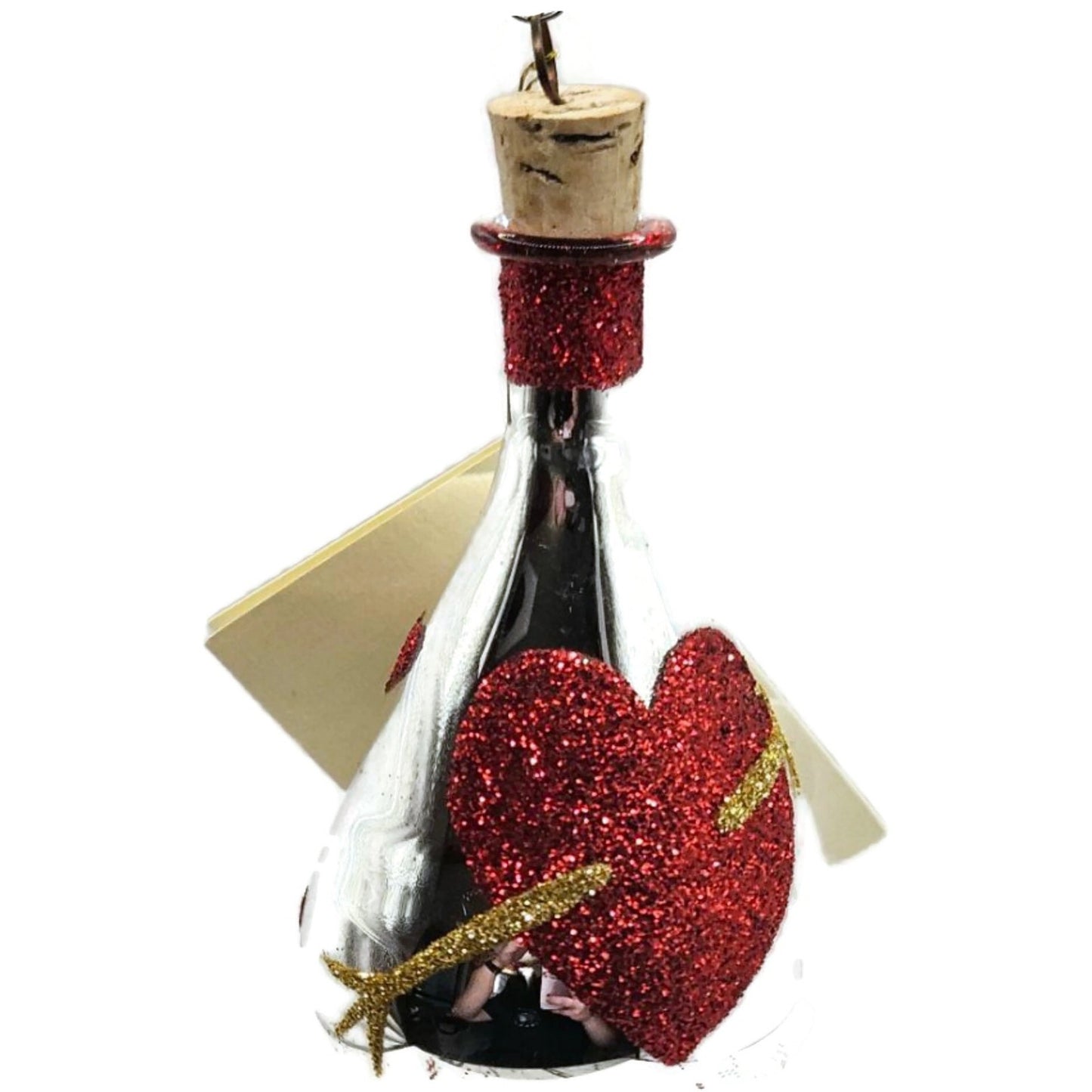 Patricia Breen Love Elixir Glittered Heart Bottle Valentines Christmas Ornament