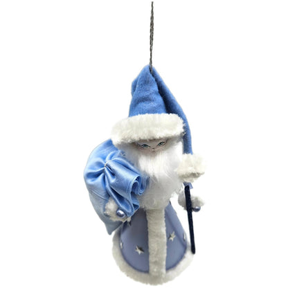 De Carlini Blue Santa With Bag Stars Italian Glass Fabric Christmas Ornament