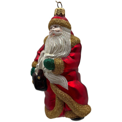 Patricia Breen Through The Rain and Snow Red Matte Santa Christmas Tree Ornament