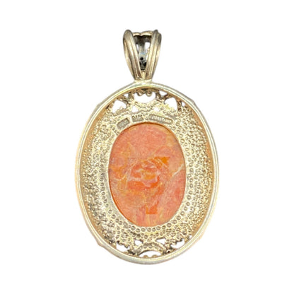 Orange Spiny Oyster Shell Oval Shaped Pendant 925 Sterling Silver NK Thailand