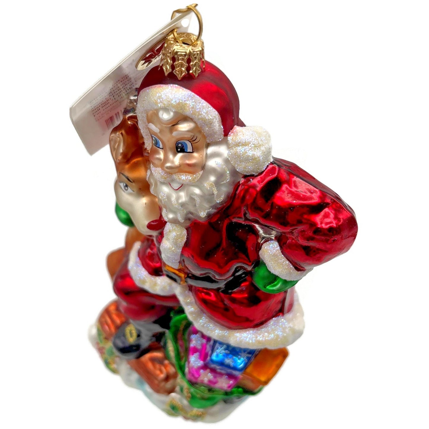 Christopher Radko Dynamic Duo Santa Rudolph Glass Christmas Ornament 01-1084-0