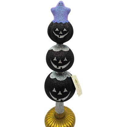Patricia Breen Ghostly Finial Black Pumpkin Jack-O-Lantern Halloween Tree Topper