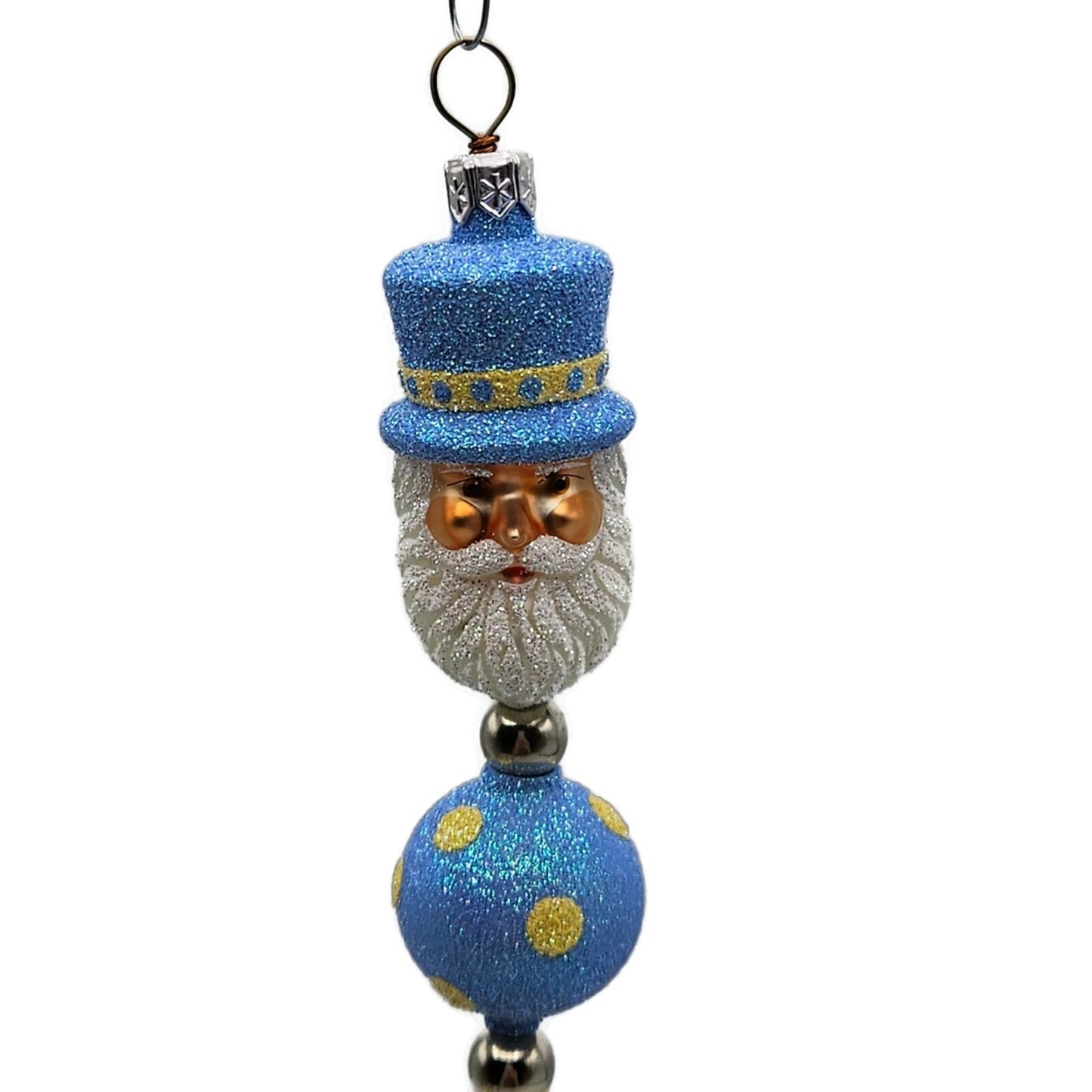 Patricia Breen Kinetic Icicle Blue Yellow Polka Dot Santa Easter Ornament 2326