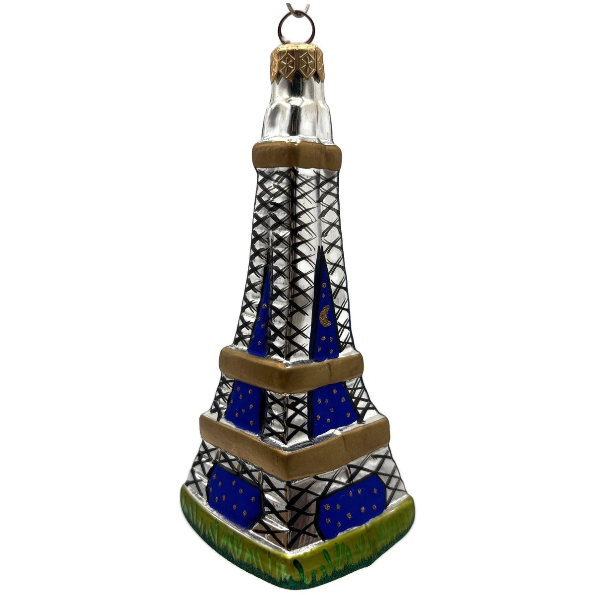 Christopher Radko Eiffel Tower Blue Stars Glass Christmas Tree Ornament