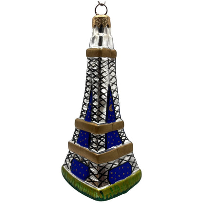 Christopher Radko Eiffel Tower Blue Stars Glass Christmas Tree Ornament