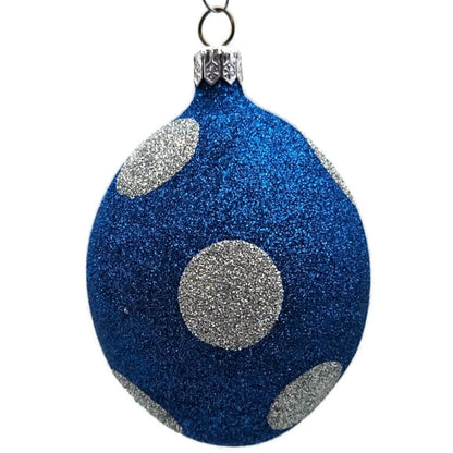 Patricia Breen Egg Blue Silver Polka Dot Easter Glittered Christmas Ornament