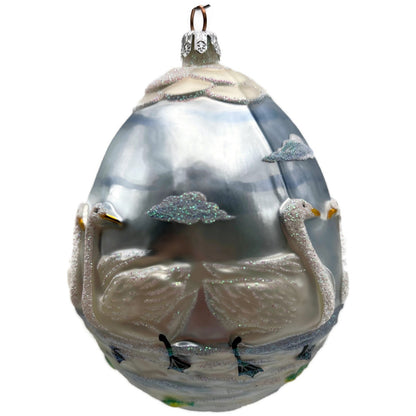 Patricia Breen Seven Swimming Swans Blue White Birds Christmas Tree Ornament