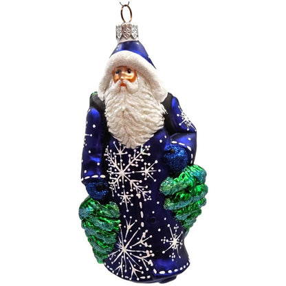 Patricia Breen Through The Woods Cobalt Blue Santa Pine Trees Christmas Ornament