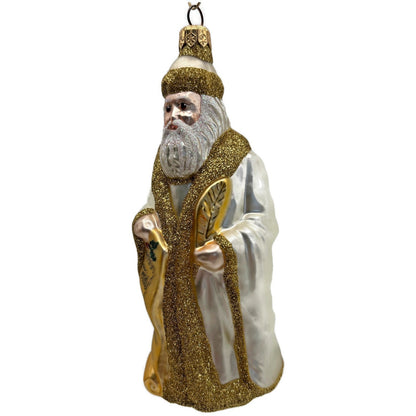 Patricia Breen Making His List Santa Pearl Gold Holly Berries Christmas Ornament