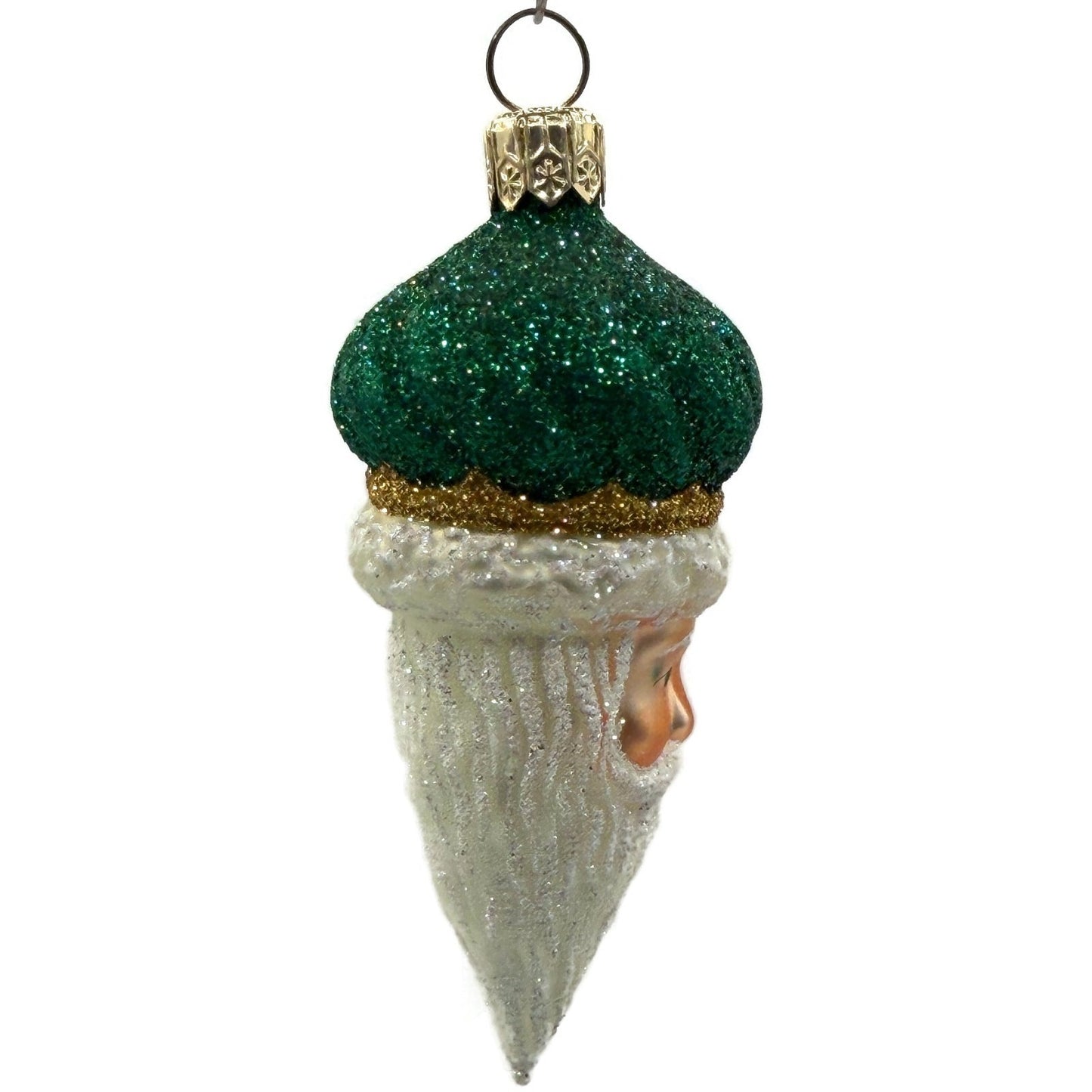 Patricia Breen Miniature Minsk Santa Head Green Hat Christmas Tree Ornament 2152