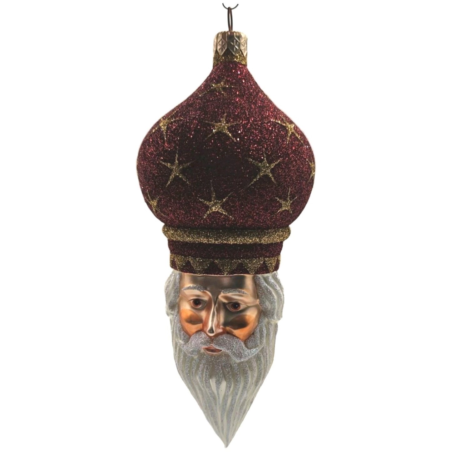 Patricia Breen Nuit Noel Red Large Stars Santa Head Gold Christmas Ornament