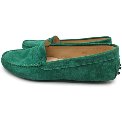 Tod’s Green Suede Leather Rubber Sole Moccasin Driving Loafers Womens 39.5 w Box