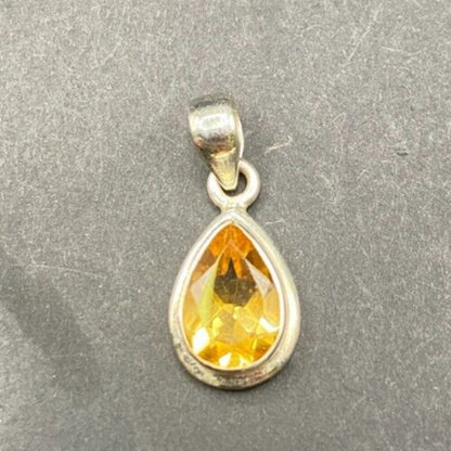 Natural Sunny Citrine Pear Shaped Pendant Yellow Gemstone 925 Sterling Silver