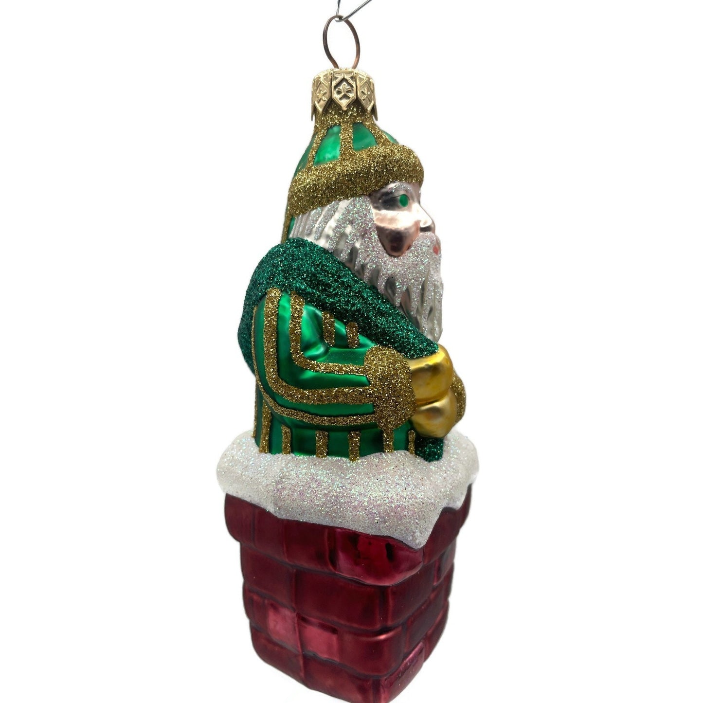 Patricia Breen Here Comes Santa Claus Green Stripes Variant Christmas Ornament
