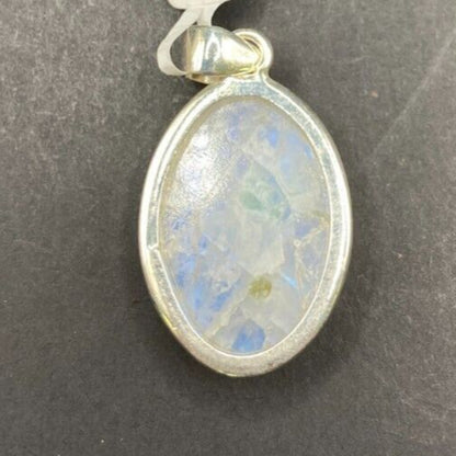 Rainbow Moonstone Pendant Oval Polished Crystal Gemstone Sterling Silver