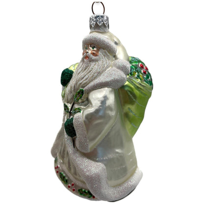 Patricia Breen Santa For Anthony Pearl White Green Holly Christmas Tree Ornament