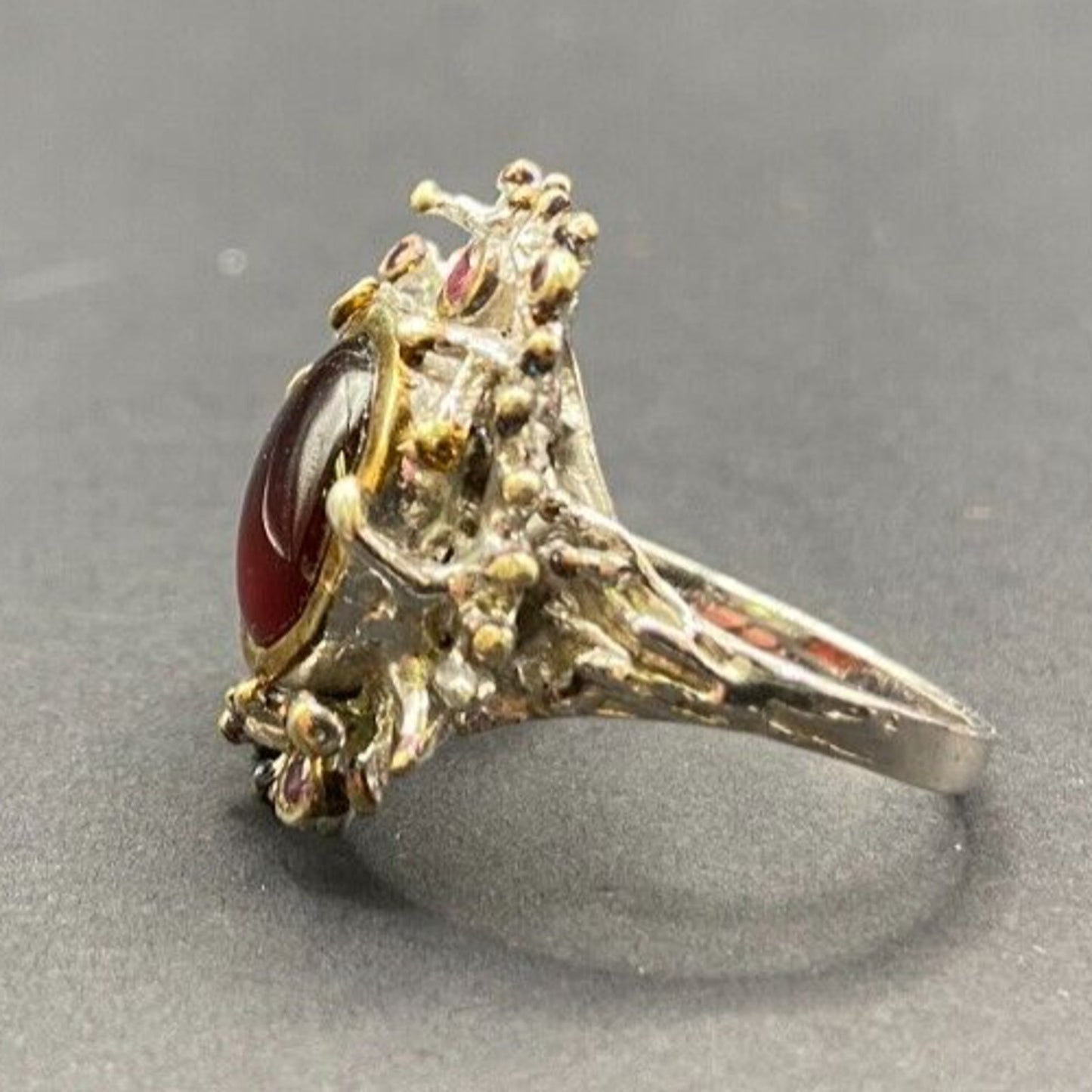 Red Ruby Stone Cocktail Ring Gold Layered 925 Sterling Silver With Pouch Sz 7.5