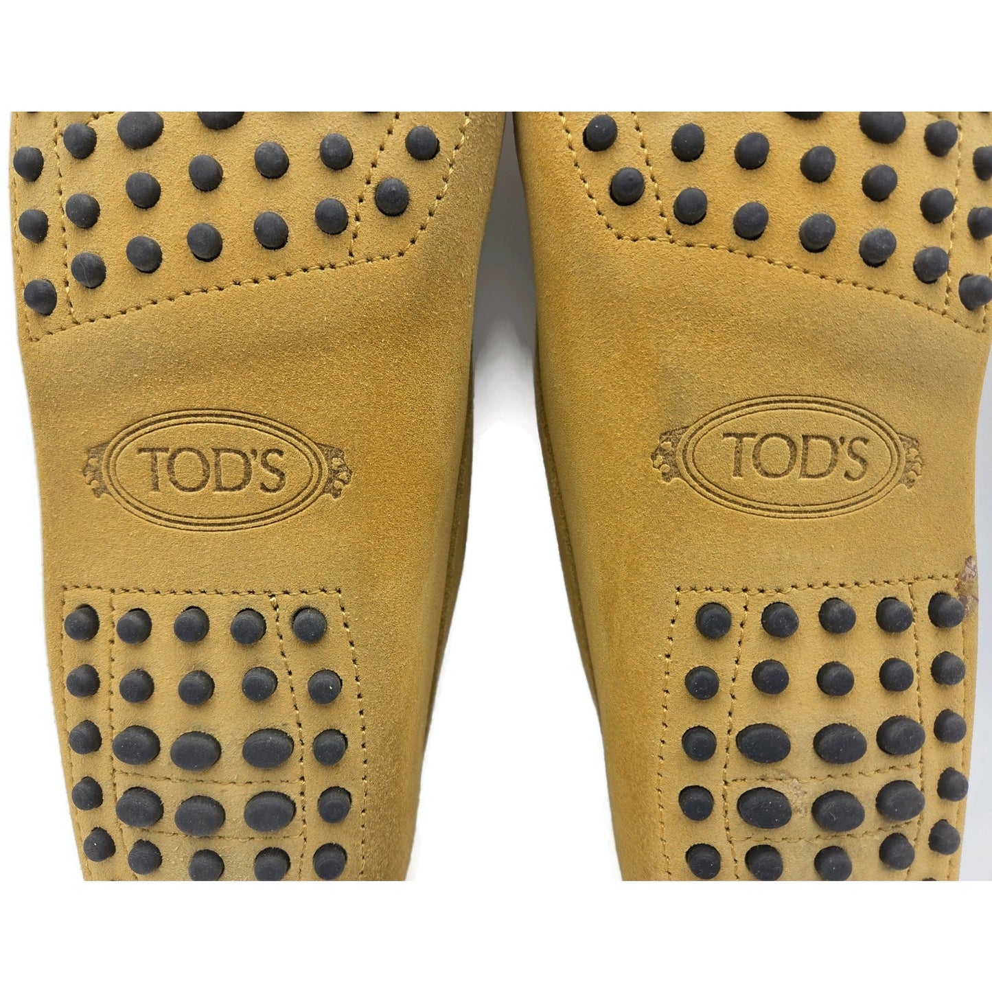Tods Gommino Suede Driving Moccasins Loafers Gold Shoes Womens Size 39.5