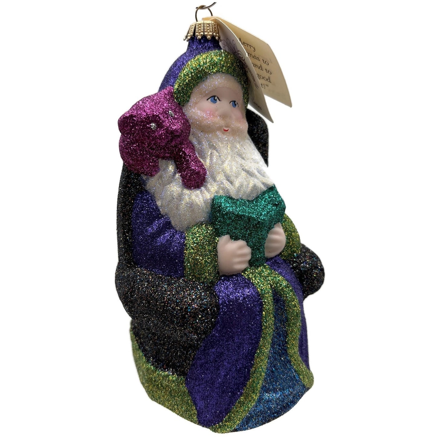 Larry Fraga Settling In Blue Santa Claus Purple Bear Christmas Tree Ornament