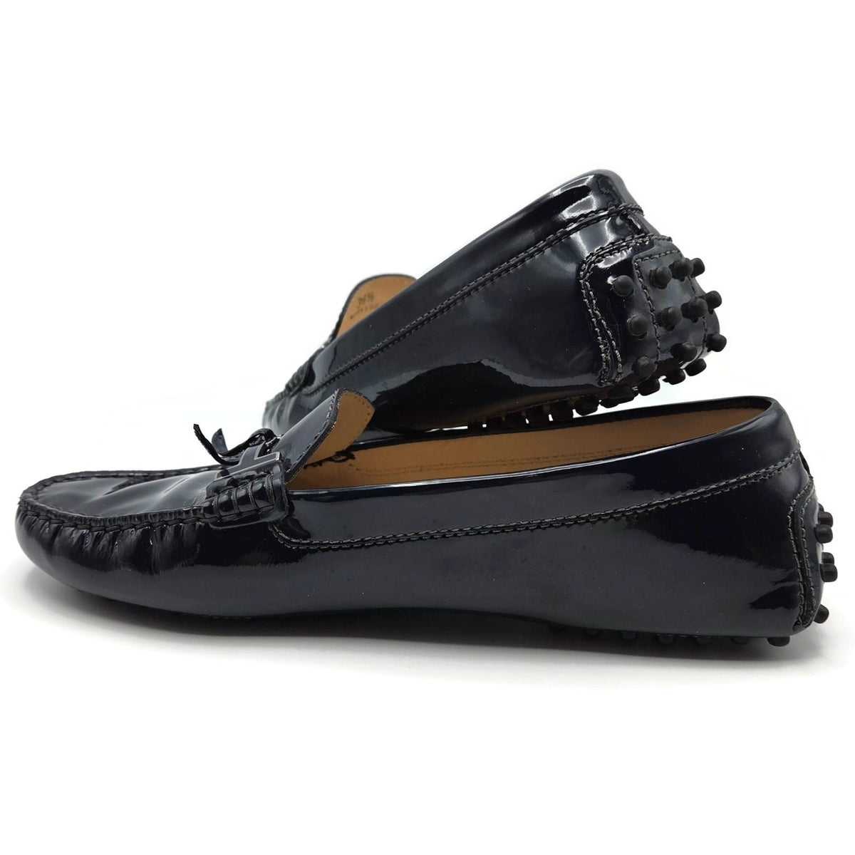 Tod’s Heaven Double T-Bit Loafers Driving Shoes Navy Patent Leather Rare 39.5