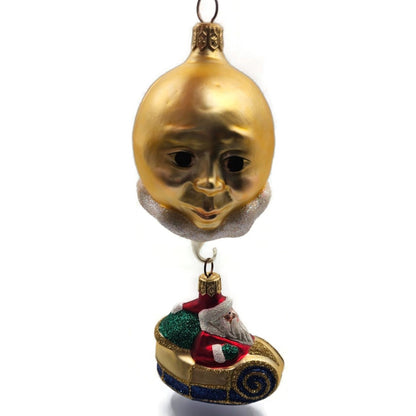 Patricia Breen Night Flight Santa Gold Sleigh Gold Moon Christmas Ornament
