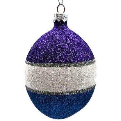 Patricia Breen Egg Purple Blue White Striped Glittered Easter Christmas Ornament