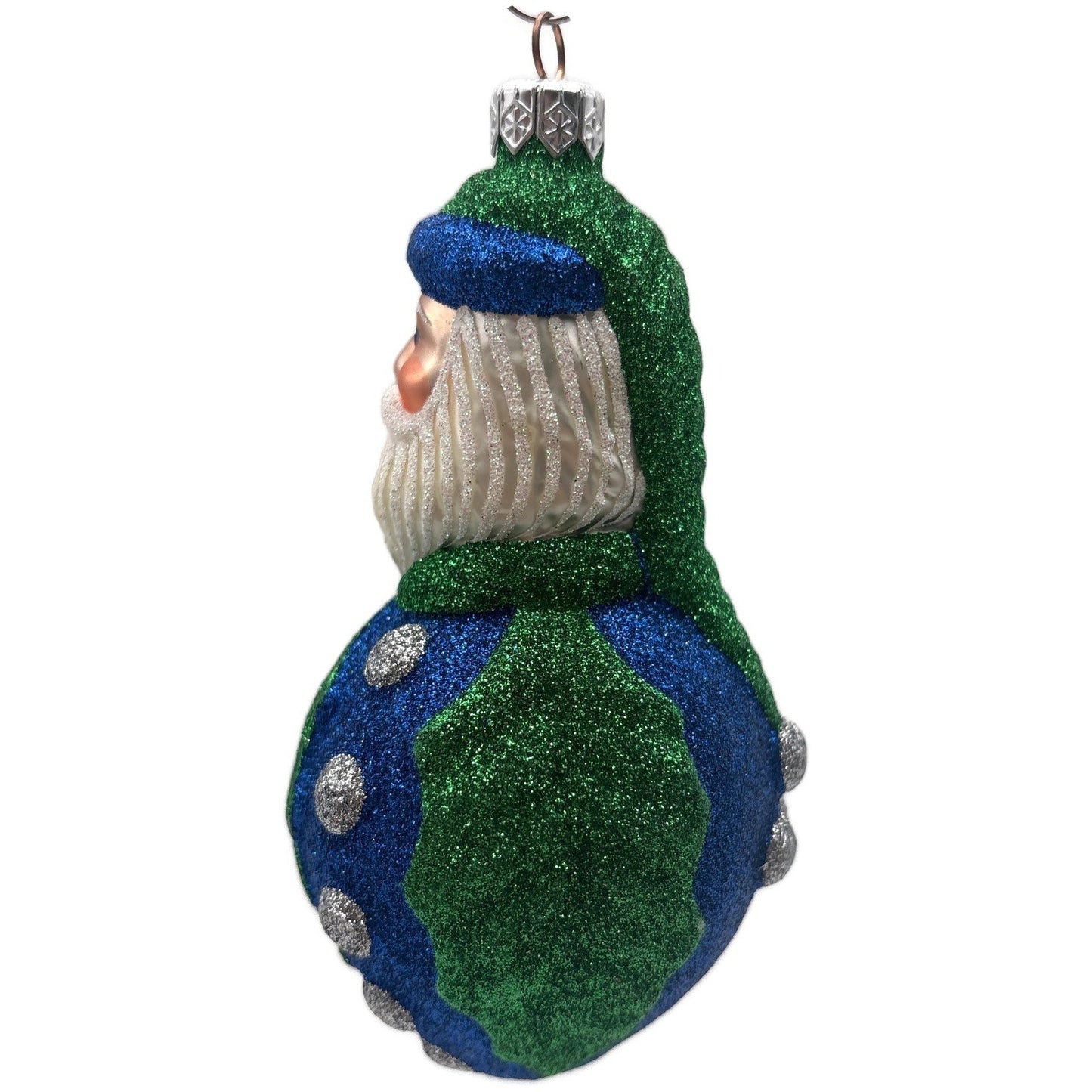 Patricia Breen Hollyberry Santa Claus Blue Green Silver Christmas Tree Ornament