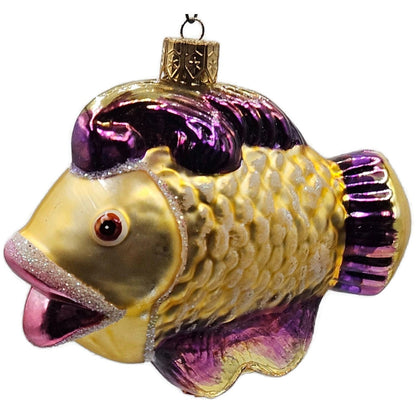 Katherines Creations Gold Fish Pink Lips Glitter Nautical Christmas Ornament