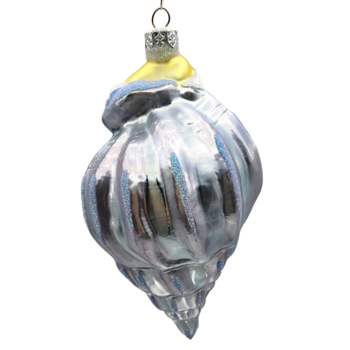 Patricia Breen Coastal Santa Claus Blue Yellow Sea Shell Nautical Tree Ornament
