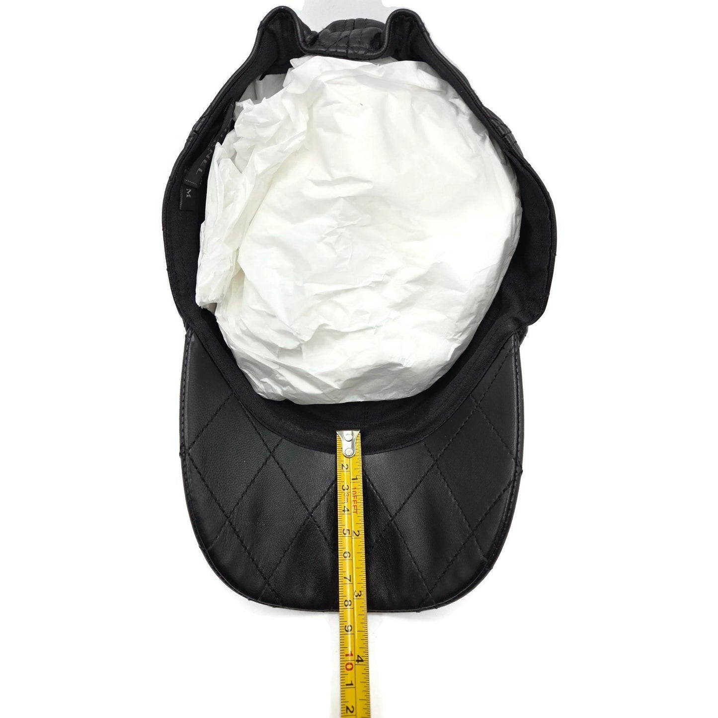 Chanel CC Logo Quilted Lambskin Leather Baseball Cap Hat Black Medium 15B Rare