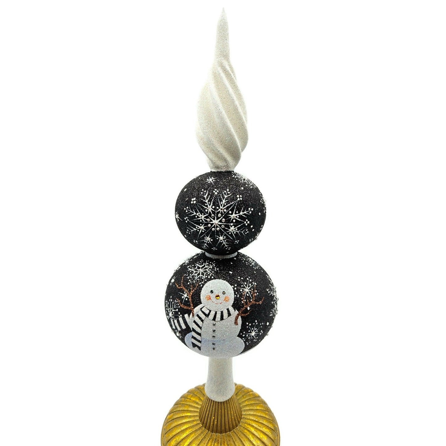Patricia Breen Snowman Finial Black Glittered Snow Christmas Holiday Tree Topper