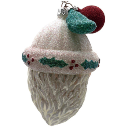 Patricia Breen Thornhill Santa Head Pearl Holly Berry Red Christmas Ornament