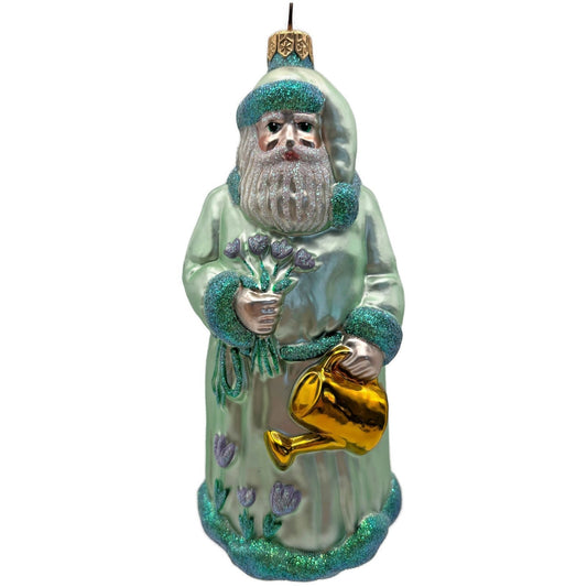Patricia Breen Santa Dreams of Spring Flowers Gold Green Christmas Tree Ornament