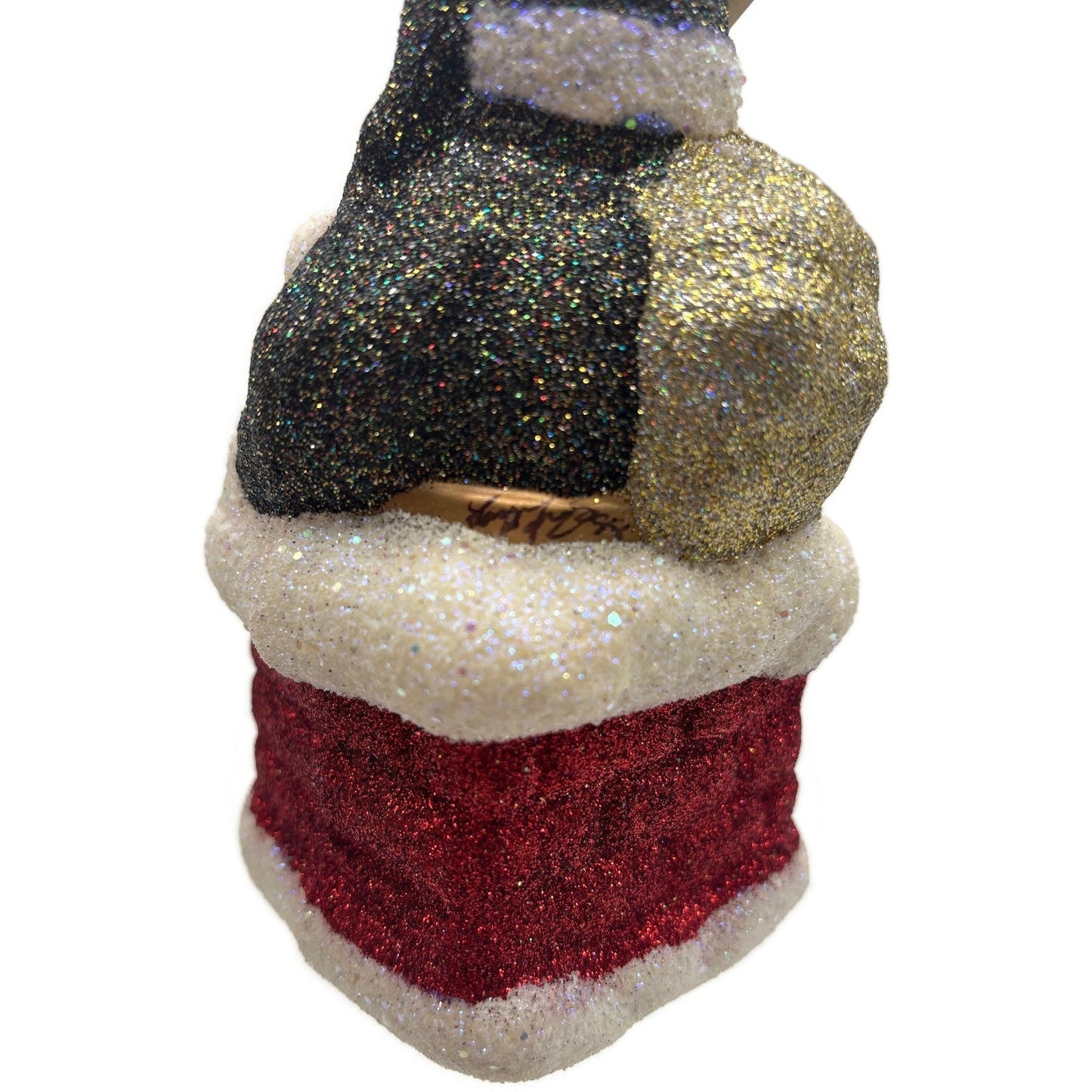 Larry Fraga Glitter Series Santa Claus in Chimney Glass Christmas Tree Ornament
