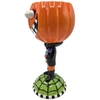 Department 56 Halloween Google Eye Pumpkin Head Goblet Ceramic Dish Spider Web