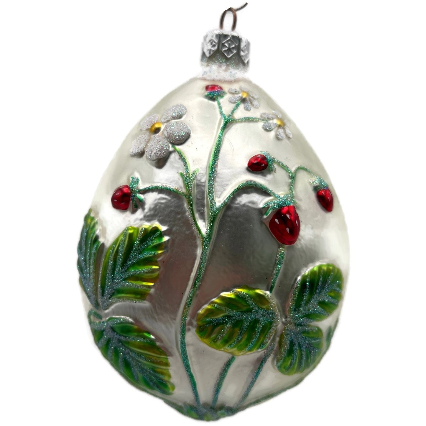 Patricia Breen Strawberry Egg Matte Fruit Green Pearl Red Easter Ornament NM