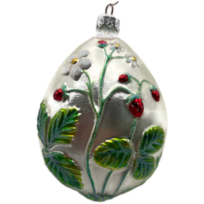 Patricia Breen Strawberry Egg Matte Fruit Green Pearl Red Easter Ornament NM