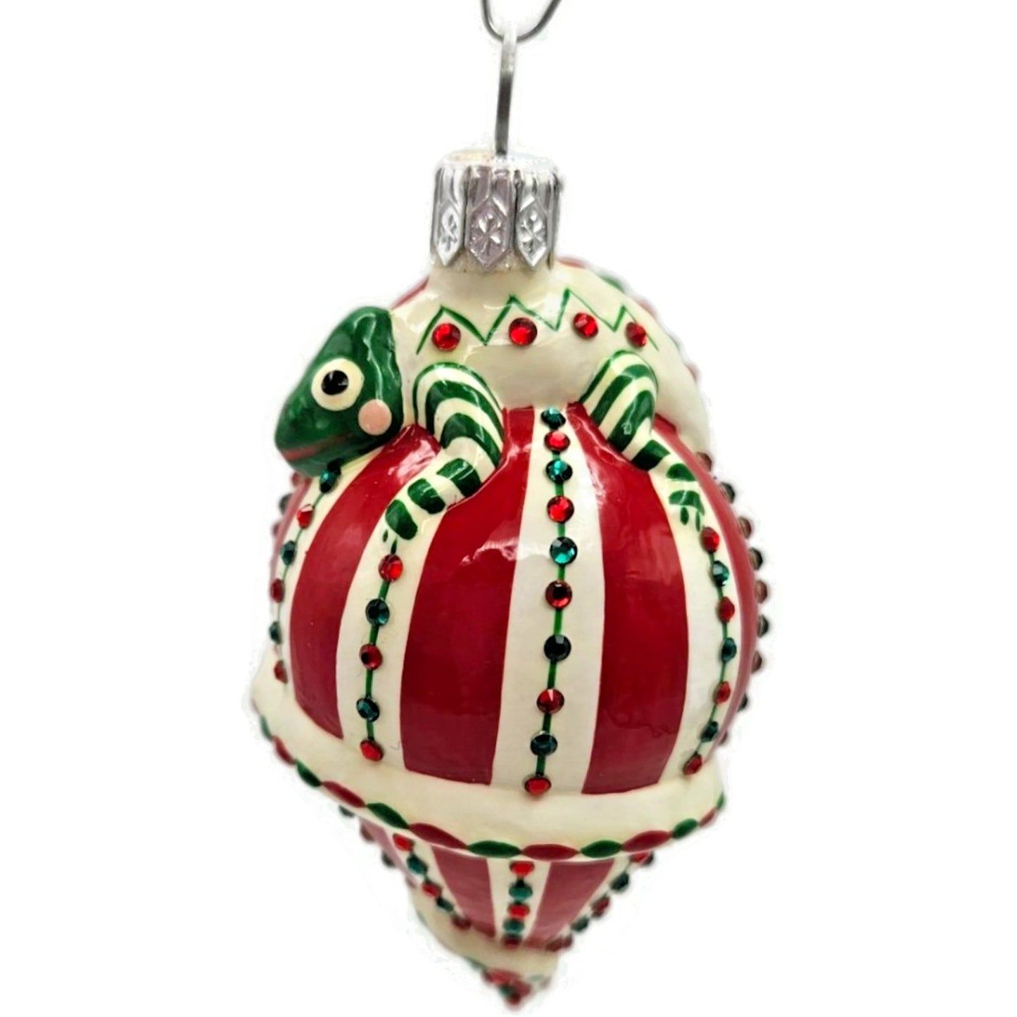 Patricia Breen Topping Chameleon Red Green Striped Christmas Tree Ornament