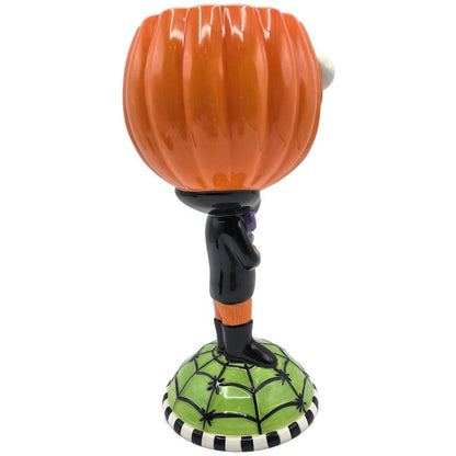 Department 56 Halloween Google Eye Pumpkin Head Goblet Ceramic Dish Spider Web