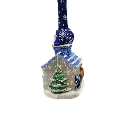 Patricia Breen He's Here Blue Santa Snowflake Reindeer Christmas Ornament 2416