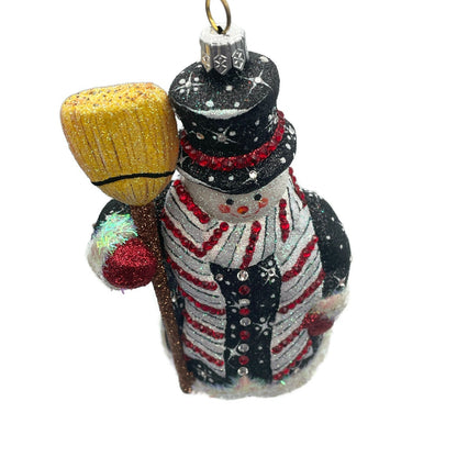 Patricia Breen Classical Snowman Black Striped Snowflakes Christmas Ornament