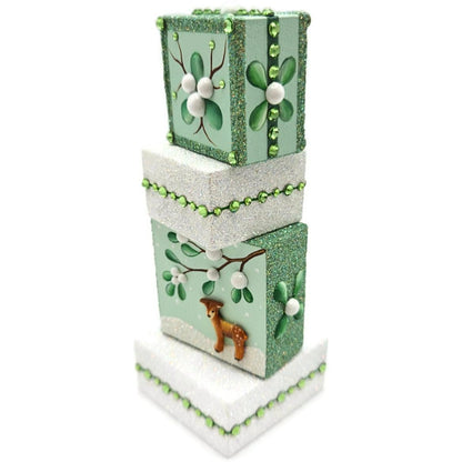 Patricia Breen Presenting Mistletoe Reindeer Green Christmas Ornament Blocks HCB